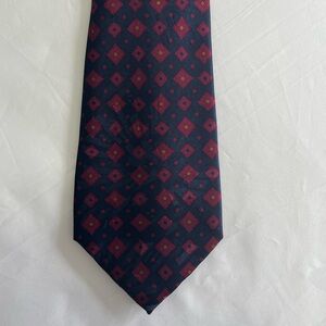 Signor Angelo Italy Silk Tie Red & Gold Geometric Diamond & Starburst Jacquard